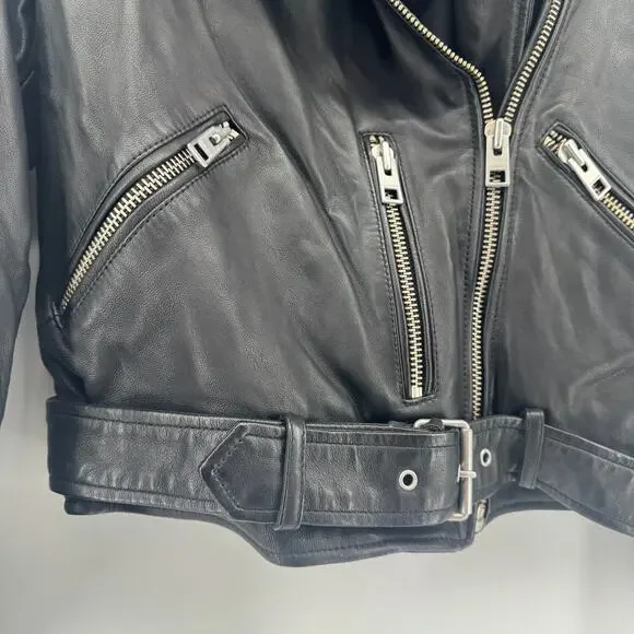 ALLSAINTS Balfern Leather Biker Jacket Size 8 NWT $619 Sheep Moto Belted - Picture 5 of 9